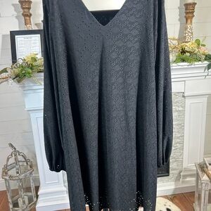 Black Boho Eyelet V-Neck Dress